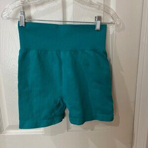 Green Ribbed High Waisted Biker Shorts